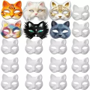팀탑 14 PCS DIY 화이트 마스크 종이 하프 페이스 가면극 공예 마르디 그라 페인팅 블랭크 할로윈 파티