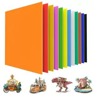 퓨이코스 12팩 컬러 합판 시트 12인치 x 1/8인치(3mm) 아크릴 코팅 ( 무독성 및 무취 ) 절단 공예 DIY 모델