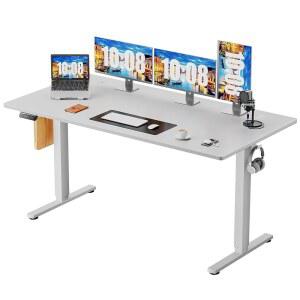 뉴불리그 55x24인치 전동 스탠딩 책상 높이 조절 가능, 좌식 컴퓨터 워크스테이션 라이징 트 PC 테이블 인체공학적 라이저 홈 오피스 게임 글쓰기 학생, 화이트