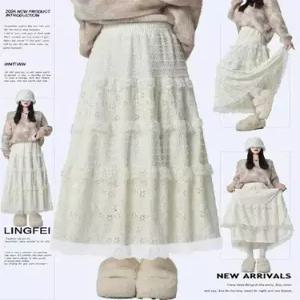 스커트 롱 여성 반치마 케이크 데일리 레이스 발레리노 A라인 쉬폰 스포M1