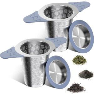 느슨한 잎차용 CTIANWXY 2PCS 티 인퓨저, 내열 실리콘 손잡이가 있는 스테인리스 스틸 엑스트라 파인 메쉬 스트레인저가 잔잎을 효과적으로 필터링하여 찻주전자/머그에 맞습니다