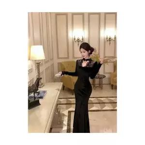 여사친 치마 롱 빈티지 가을 치파오 힙업 레이스 드레스 데일리 쉬폰 머메이드 스포M3