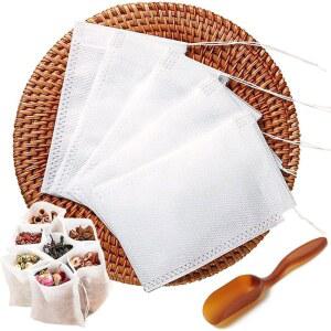 루즈 티를 위한 일회용 티백 200개, 티, 커피, 향신료, 허브를 무료 티 스푼이 포함된 필터 백 (QS53)