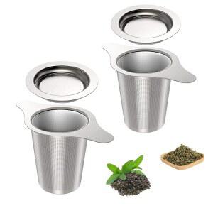 2PCS 스테인리스 스틸 프리미엄 티 & 커피 스트레이너 인퓨저, 이중 손잡이, 대용량 미세 메쉬 스트레이너, 루즈 티, 컵과 찻주전자에 완벽한 찌기 - 양조가 쉬워졌습니다