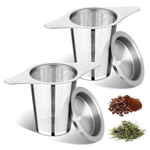 뚜껑 2개 세트, 초미세 메쉬 티 스트레이너, 대용량, 양손잡이, 찻주전자, 컵에 걸 수 있는 프루트펀치 루즈 인퓨저, 차 애호가를 위한 선물