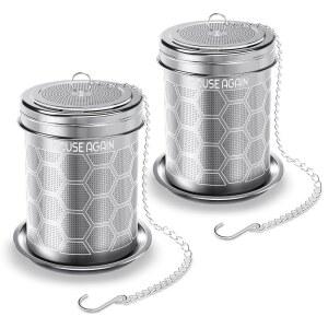 루즈 티를 위한 하우스 어게인 2팩 티 스트레인저, 엑스트라 파인 메쉬 인퓨저, 체인 훅이 있는 304 스테인리스 스틸, 브루 향신료 및 조미료를 스티퍼, 기하학적 디자인
