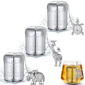 드립 트레이와 펜던트가 있는 루즈 티 홀더 스테인리스 티볼 메쉬 스트레이너 필터용 인퓨저 스텝 3종 세트(귀엽 스타일)