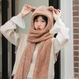 곰돌이 모자 목도리 후드머플러 2color [갓샵 양털 뽀글이 모자 털 겨울 귀