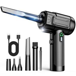 압축 공기 먼지기: LED 라이트 미니 에어 블로워 충전식 무선 키보드 청소 제트 드라이 블로워가 포함된 100,000RPM 전기 먼지기 - 자동차, PC 및 가정용 키트가 캔을 대체합니다