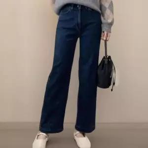 [신상오픈런]여성 겨울용 도톰 스판 세미와이드 밍크 청바지 데님 (42614629)