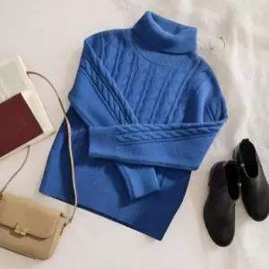 [신상오픈런]여성 오버사이즈 터틀넥 꽈배기 패턴 긴팔 니트 (42613343)