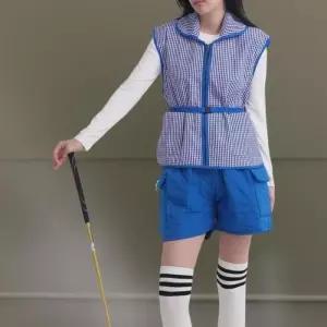 [신상오픈런]여성용 컬러 체크 패딩 베스트 카라넥 벨트 스타일 (42612850)