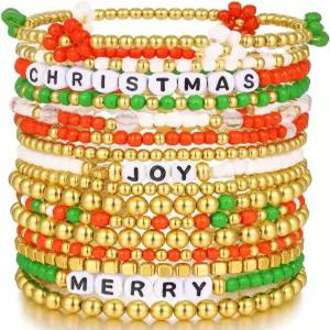 여성용 16개의 PCS 골드 비드 진주 팔찌 도금된 스트랜드 볼 스택 조절 가능한 선물용 주얼리 세트를