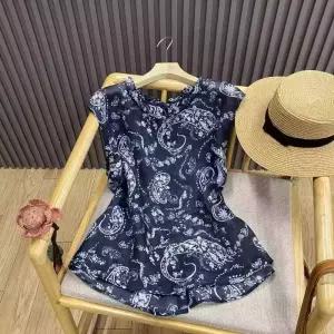 손오공 빈티지 여친 마 민소매 데일리룩 블라우스 뒷단추 톱 프린트 KUK1