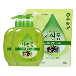 자연퐁 솔잎 490ml 용기 2개 + 리필 1.18L 2개