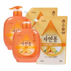 자연퐁 오렌지 490ml 용기 2개 + 리필 1.18L 2개