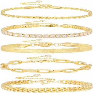 여성용 골드 팔찌 14K 도금 스택 트렌드 참 페이퍼클립 체인 쿠바 링크 레이어드 방수 주얼리 선물용 고급