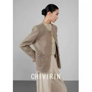 EAMT 여성 봄 코트 쇼트 라운드넥 슬림핏 상의 트위드 긴팔 이른 YJ1