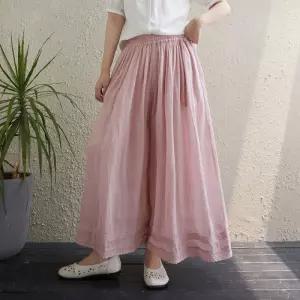 스커트 바지 빈티지 모시 밴딩 면마 여자치마 와이드 이중 레이스 원템1