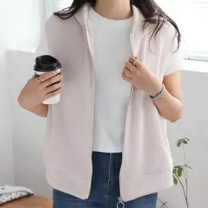 [신상오픈런]골지조끼 미시룩 기본핏 봄레이어드룩 후드집업 (29944410)