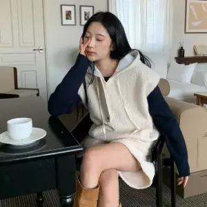 [신상오픈런]덤블 통소매 가오리 루즈핏 후드조끼 겨울반바지 세트 (28833098)