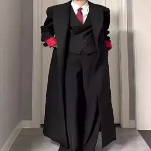 빨강 검정 롱 코트 발마칸 카라 트렌치코트 남자정장재킷 정장 트렌치 원템1