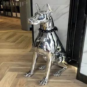 조형물 도금(1) 실버 대형견 대형 조각상 75cm 거실 개