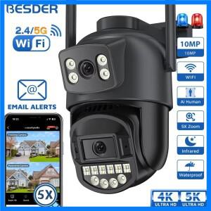 BESDER 5K 10MP Wifi 카메라 PTZ 야외 AI 인간 감지 듀얼 스크린 4K 8MP CCTV 보안 IP 오디오 이메일 알람