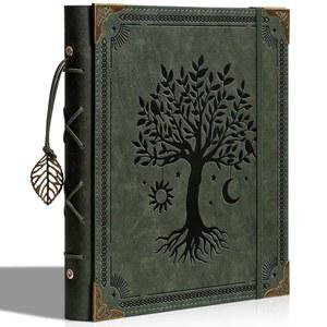 빈티지 사진 앨범 4x6 가죽 스크랩북 앨범, 글쓰기 공간 120장 및 30장 DIY 종이 메모리 기념 여행 휴가 가족 트리, 그린