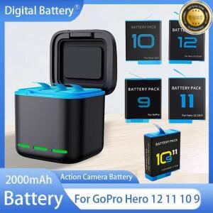 GoPro Hero 용 2000mAh 배터리 12 11 10 9 리튬 이온 모션 카메라 충전식 보관함 3 슬롯 고속