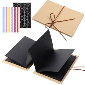 블랙 페이지가 있는 6 X 8 인치 작은 스크랩북 앨범 미니 사진 DIY 액세서리가 신축성 접이식 메모리 북 커플 결혼 기념일 세트 (블랙)