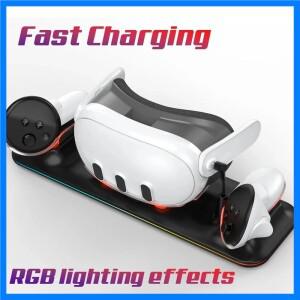 메타 퀘스트 3 용 무선 충전 독, RGB 오큘러스 VR 액세서리, 스테이션 컨트롤러 배터리 팩, 엘리트 헤드 스