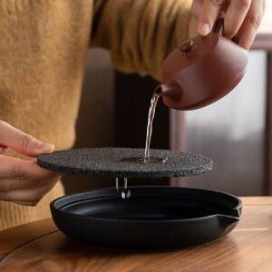 퇴수기 세라믹 흡수 흑백 블랙크리스털방수냄비받침 홀더 원목 링 도자기 블랙 은빛결