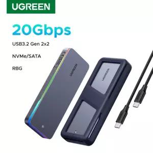 UGREEN 20Gbps M.2 SSD 케이스 NVMe SATA 인클로저 어댑터 USB 3.2 Gen2 외부 인클로저는 RGB 조명 효과를
