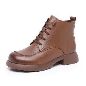 스파이더맨 여성용 가을 플랫워커 헤드업 소가죽 기모 싱글 부츠 엄마룩 앵클 리얼 가죽 통굽 OPH3