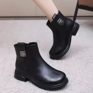 스파이더맨 여사친 추동 면부츠 리얼 보온안감 가죽 단화 통굽 빅사이즈 기모 워커 플랫워커 OPH3