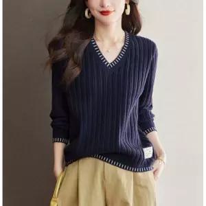 스파이더맨 여자 니트 가을 롱루즈핏티 긴팔 티셔츠 상의 브이넥 조추폭발 루즈핏 배 가림 스웨터 OPH3