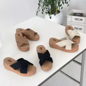 [신상오픈런]여성 심플 코르크 스트랩 웨지힐 슬리퍼 (39079944)