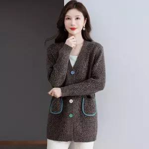 율랑팡 여성 롱 가디건 하프 기장 스웨터 봄가을 상의 굵은 실 니트 카디건 HO3