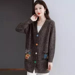 율랑팡 여성 롱 가디건 가을 니트 하프 카디건 겉옷 HO3