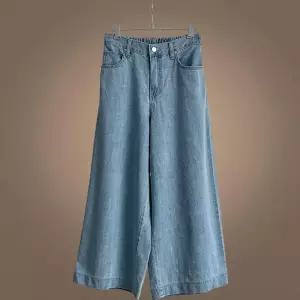 [신상오픈런]여성 연청 9부 와이드 데님 팬츠 뒷밴딩 여름용 통바지 (36461287)