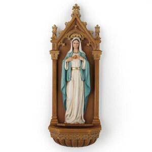 BC 가톨릭 성모 마리아의 순수한 마음 동상, 9인치 마리아 성수 글꼴 벽판, 영감의 집 장식, 종교적 선물, 빌드클래식에서 제작한 르네상스 조각품