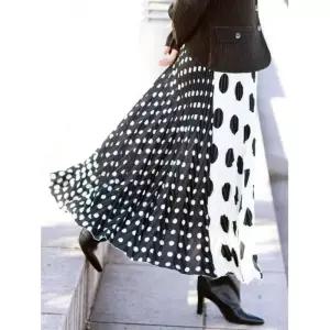 스피치오 도트무늬 V주름 우븐 스커트(432-225)