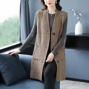 팔콘 롱 여자 여친 울 니트 카디건 스웨터 조끼 루즈핏 KKE3