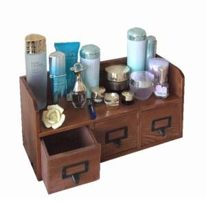 원목 정리대 캐비닛 케이스 사무용 보관함 가로/3단/갈색 서랍형