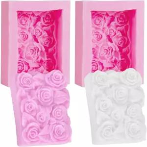 오브타님 2개 실리콘 스퀘어 로즈 플라워 퐁당 몰드 수제 초콜릿 캔디 DIY 공예 아트 비누 캔들 케이크