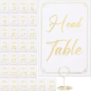 골드 테이블 번호 1-30 헤드 카드 및 홀더 포함 - 결혼식 피로연 레스토랑 기념일 생일 파티를 위한 우아한