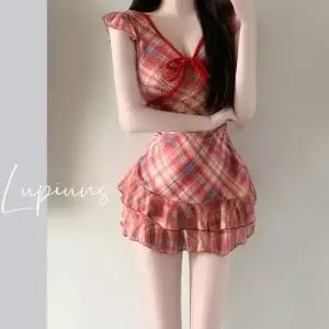 여자 원피스 트렁크 수영복 바캉스 체크무늬 보수적인 원피스수영복 예쁜핏 비치 해변 OOTD1