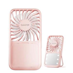 가이아탑 휴대용 선풍기 3단 충전식 필수품 선물 LED 스탠드 접이식 미니 데스크탑용 메이크업 미러 여성용 여행 소형