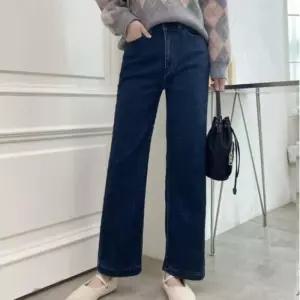 [신상오픈런]여성용 겨울 도톰 스판 세미와이드 밍크 데님 팬츠 (42614634)